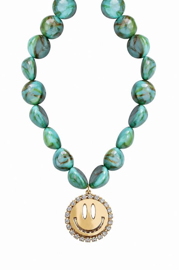 Necklace Happy Mirror Gold XL - Turquoise
